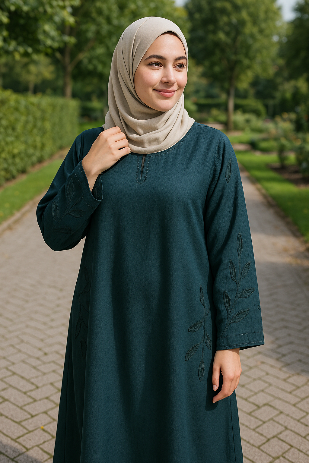 Noor's Elegant Black Abaya for Women – Modest Luxury Dress With Hand Embellished Neck & Sleeves