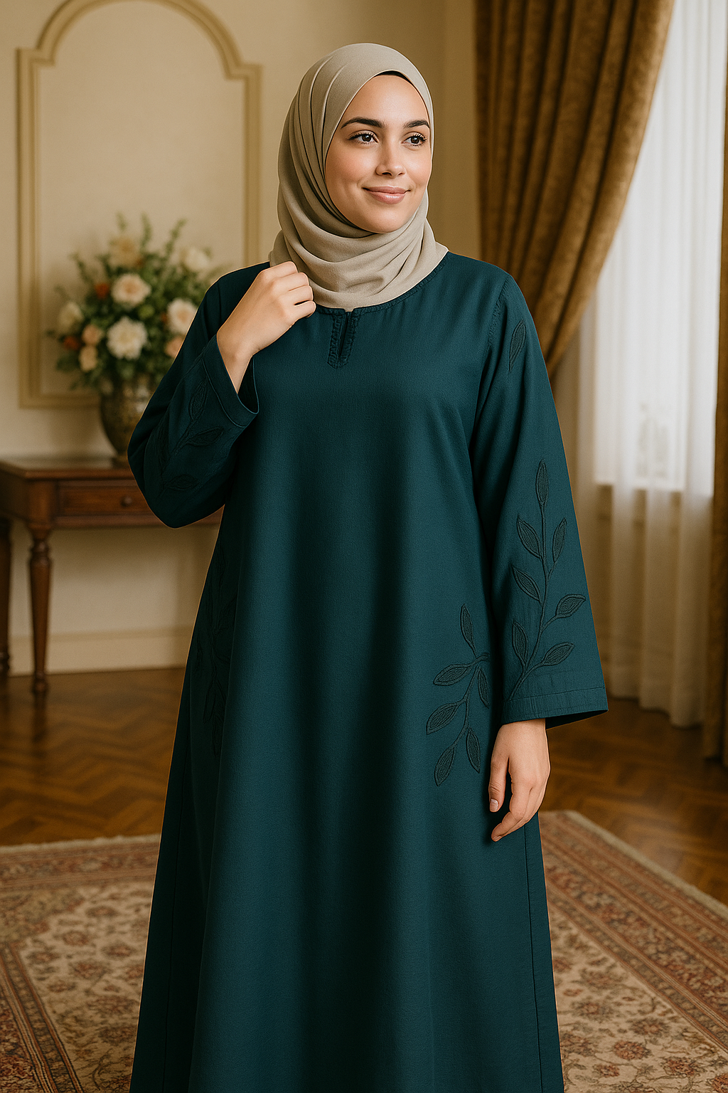Noor's Elegant Black Abaya for Women – Modest Luxury Dress With Hand Embellished Neck & Sleeves