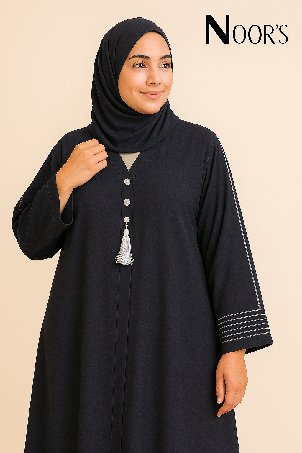Noor's Midnight Grace – Tassel-Embellished Abaya