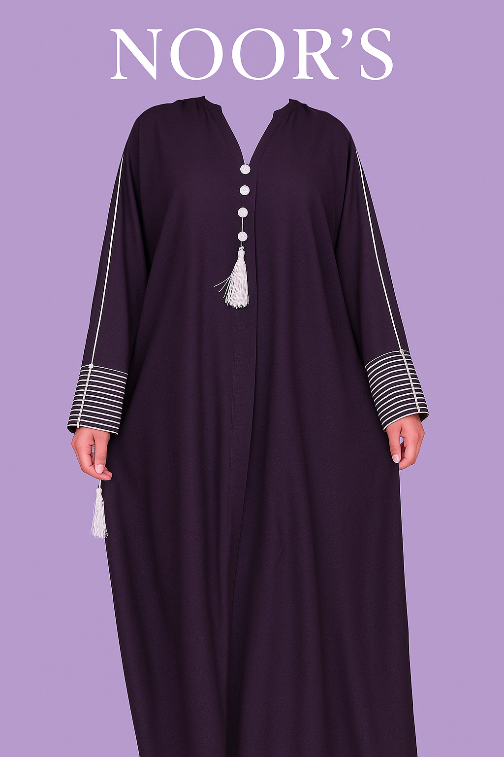 Noor's Midnight Grace – Tassel-Embellished Abaya