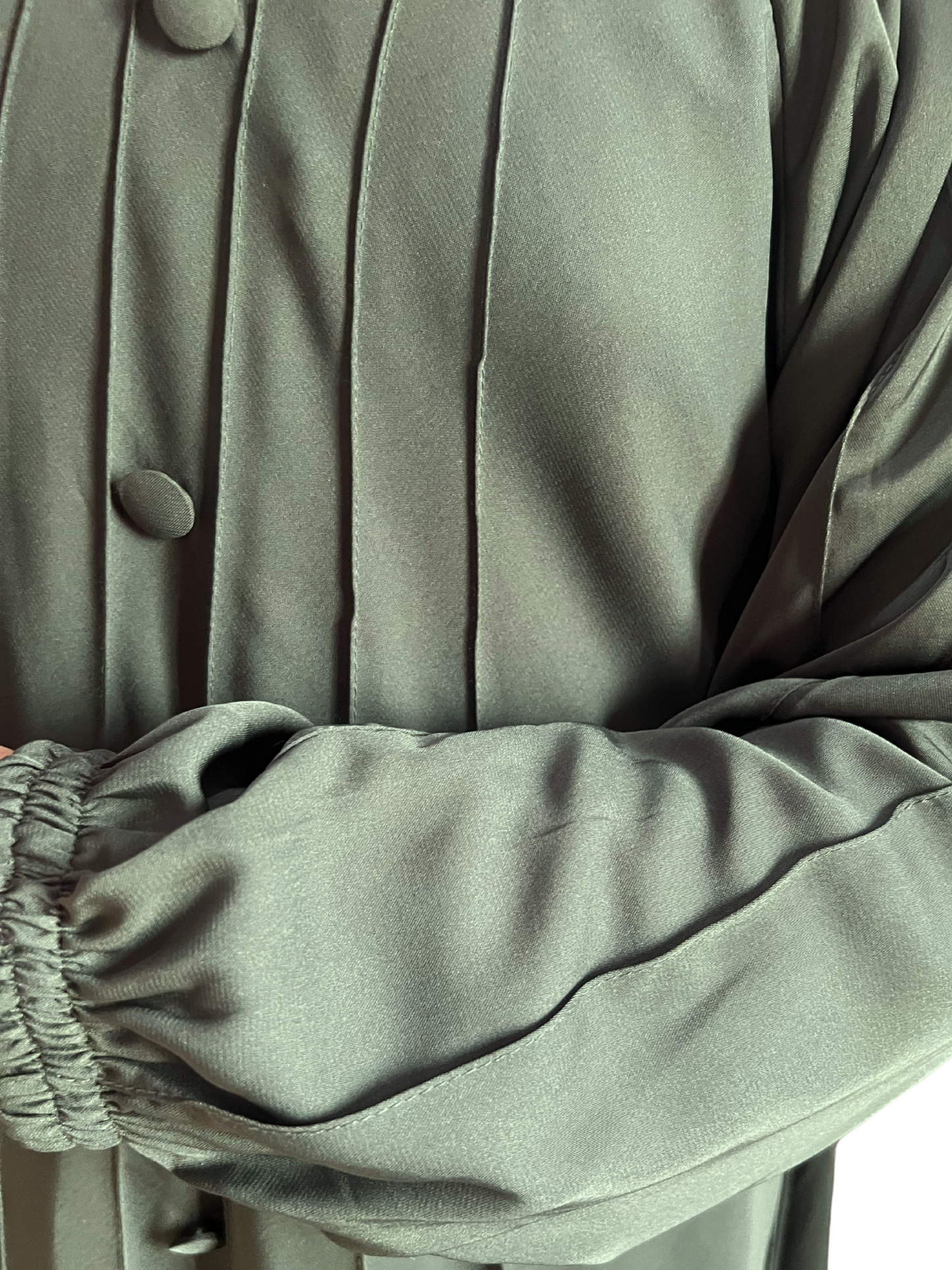 Noor's Sage Green Pleated Front Abaya with Button Detailing