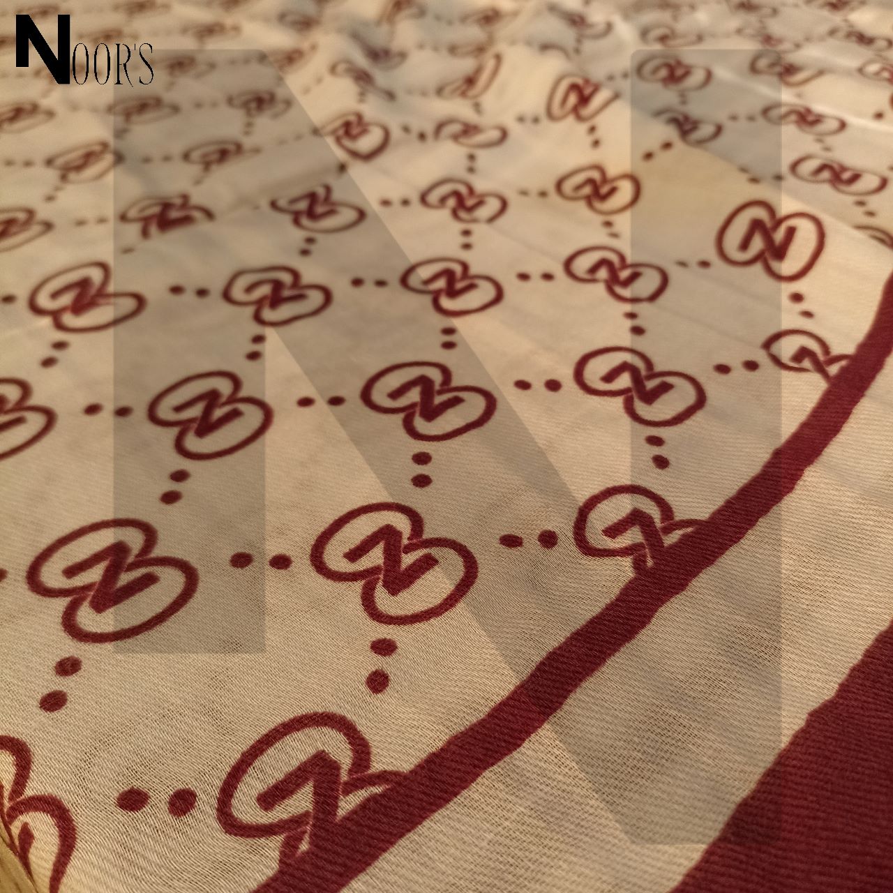 Noor’s N-Style Scarf with Dark brown Border WSC 030