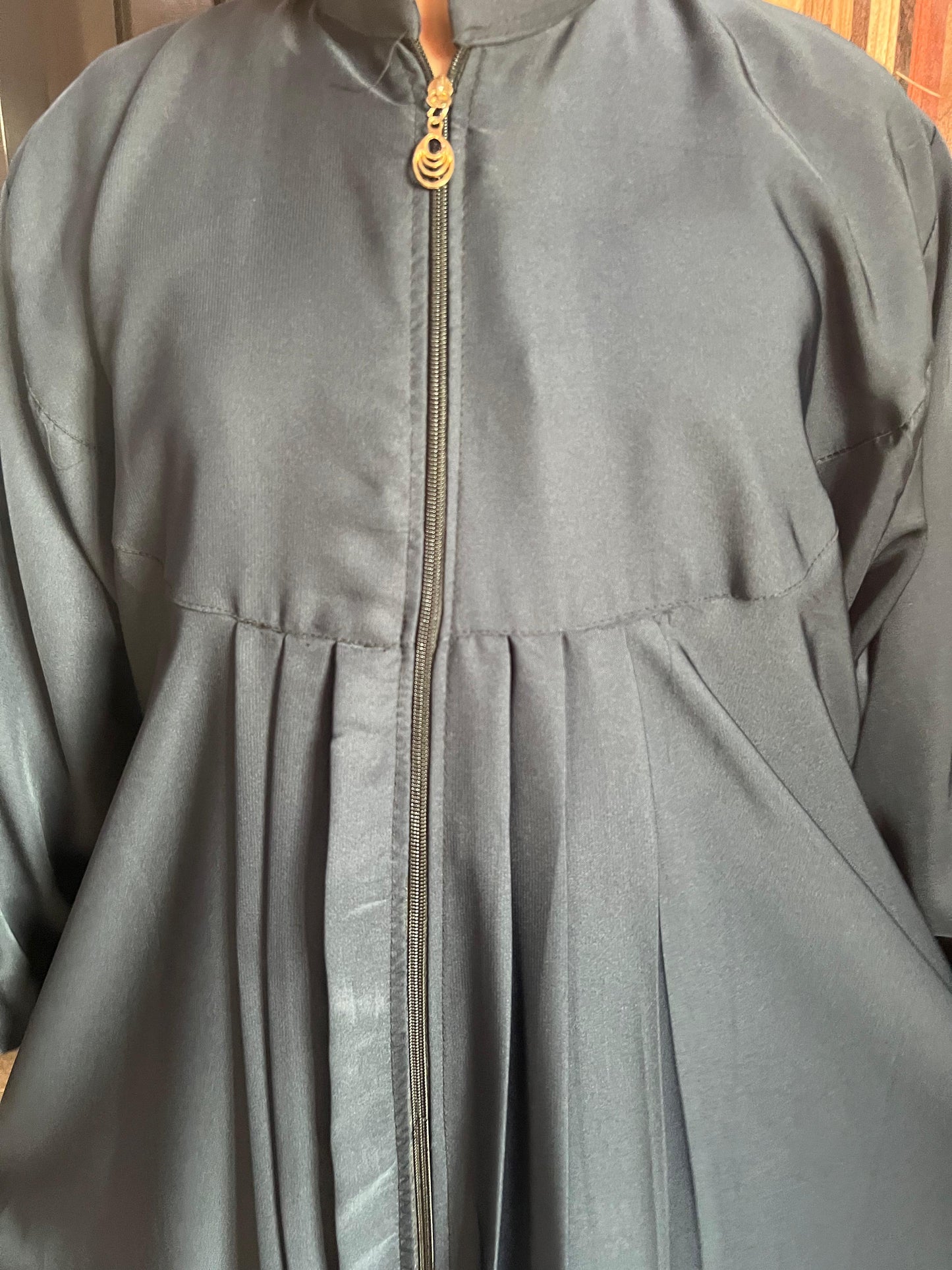 Noor's Sage Green Pleated Front Abaya with Button Detailing