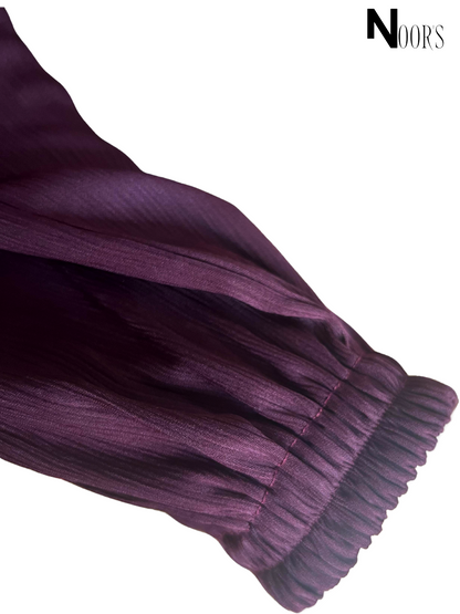 Noor's Designer Abaya – Plum Modest Dress with Pleats, Buttons & Tassel Charm