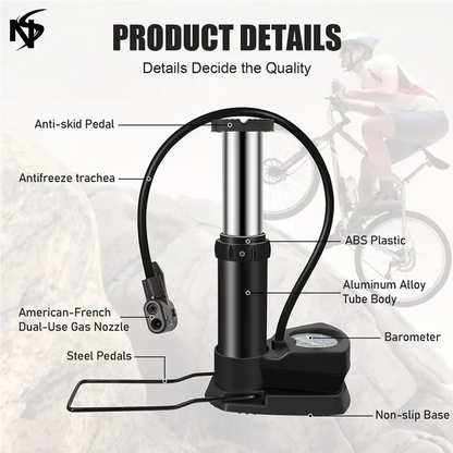 High Pressure Foot Air Pump with Gauge Heavy-Duty
