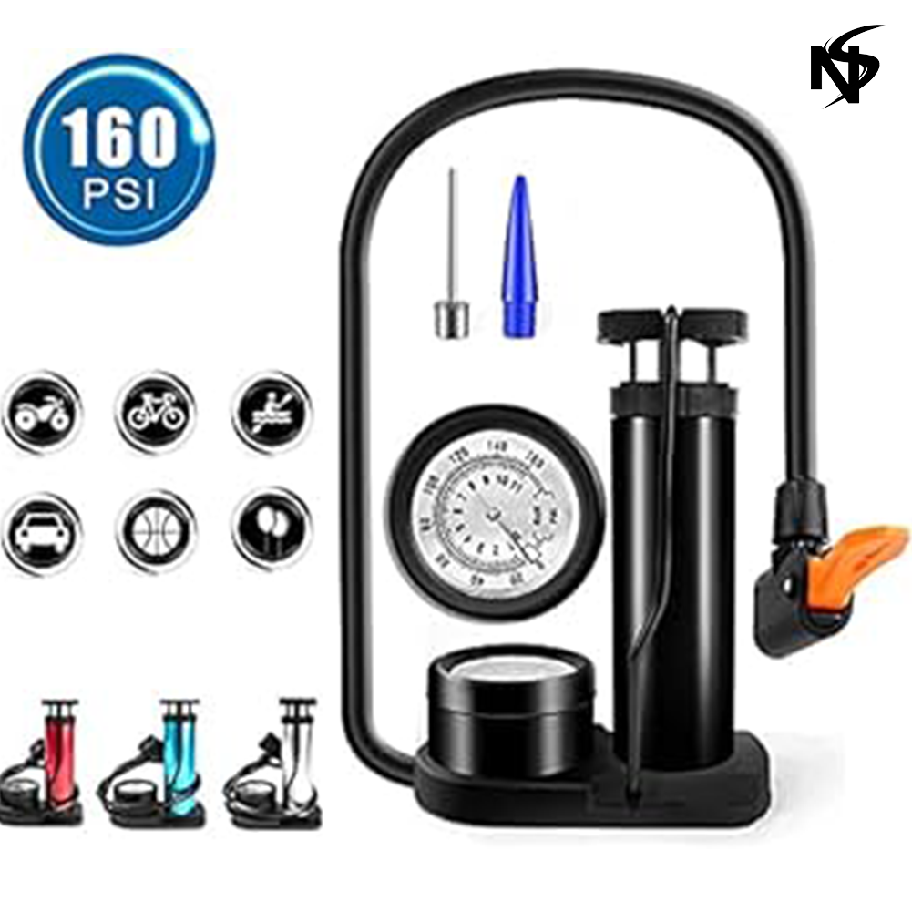 High Pressure Foot Air Pump with Gauge Heavy-Duty