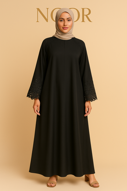 Noor’s Charcoal Embroidered Sleeve Abaya