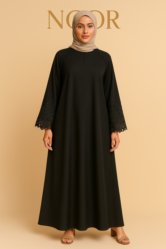 Noor’s Charcoal Embroidered Sleeve Abaya