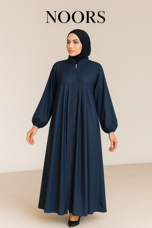 Noor’s Midnight Pleated Zipper Abaya
