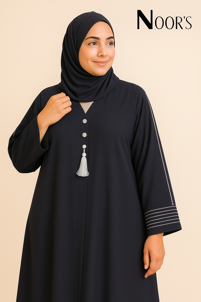 Noor's Midnight Grace – Tassel-Embellished Abaya