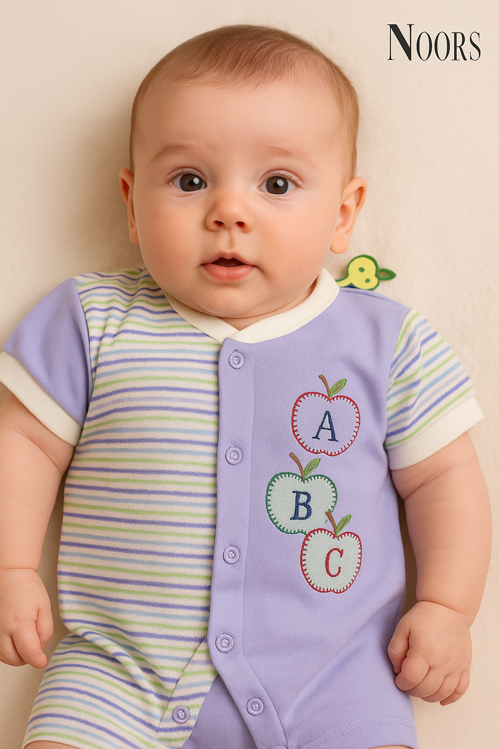 ABC Apple Embroidered Baby Romper Set – With Matching Cap | Soft Cotton
