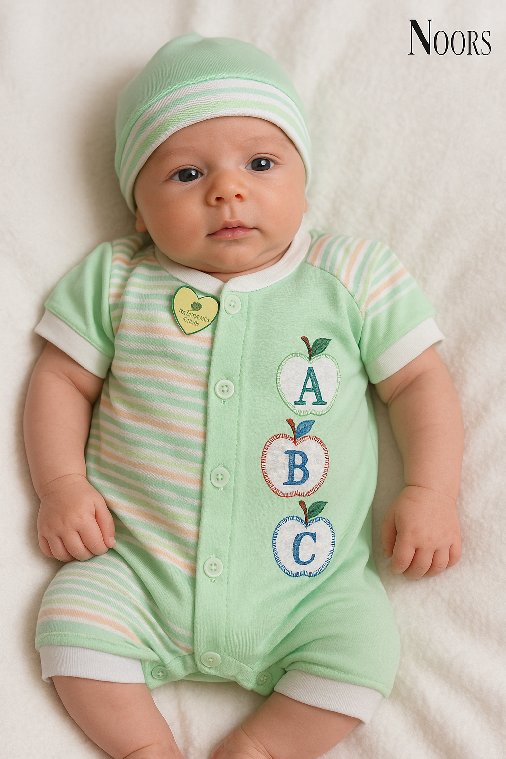 ABC Apple Embroidered Baby Romper Set – With Matching Cap | Soft Cotton