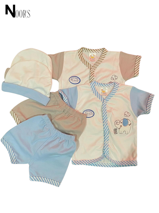 3-Piece Baby Boy Elephant Set – Shirt, Shorts & Cap | Soft Cotton
