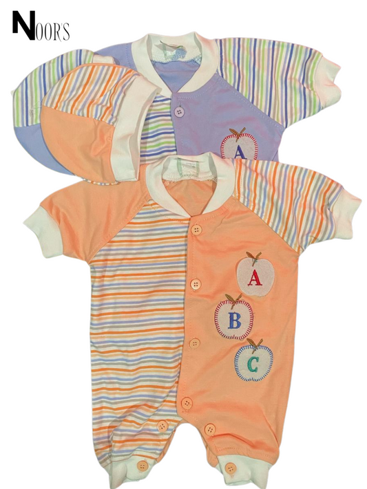 ABC Apple Embroidered Baby Romper Set – With Matching Cap | Soft Cotton