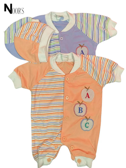 ABC Apple Embroidered Baby Romper Set – With Matching Cap | Soft Cotton