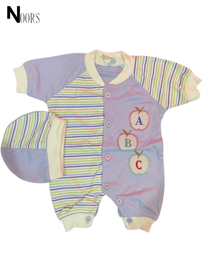 ABC Apple Embroidered Baby Romper Set – With Matching Cap | Soft Cotton