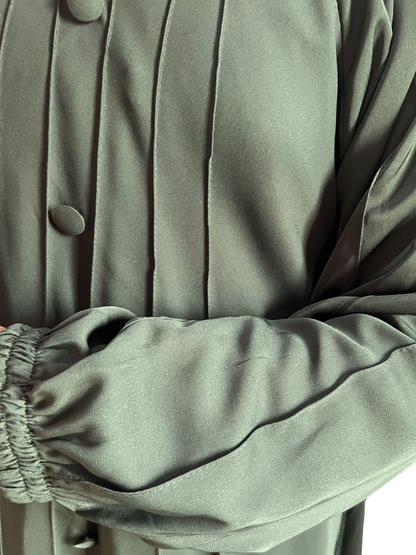 Noor's Sage Green Pleated Front Abaya with Button Detailing