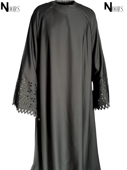 Noor’s Charcoal Embroidered Sleeve Abaya