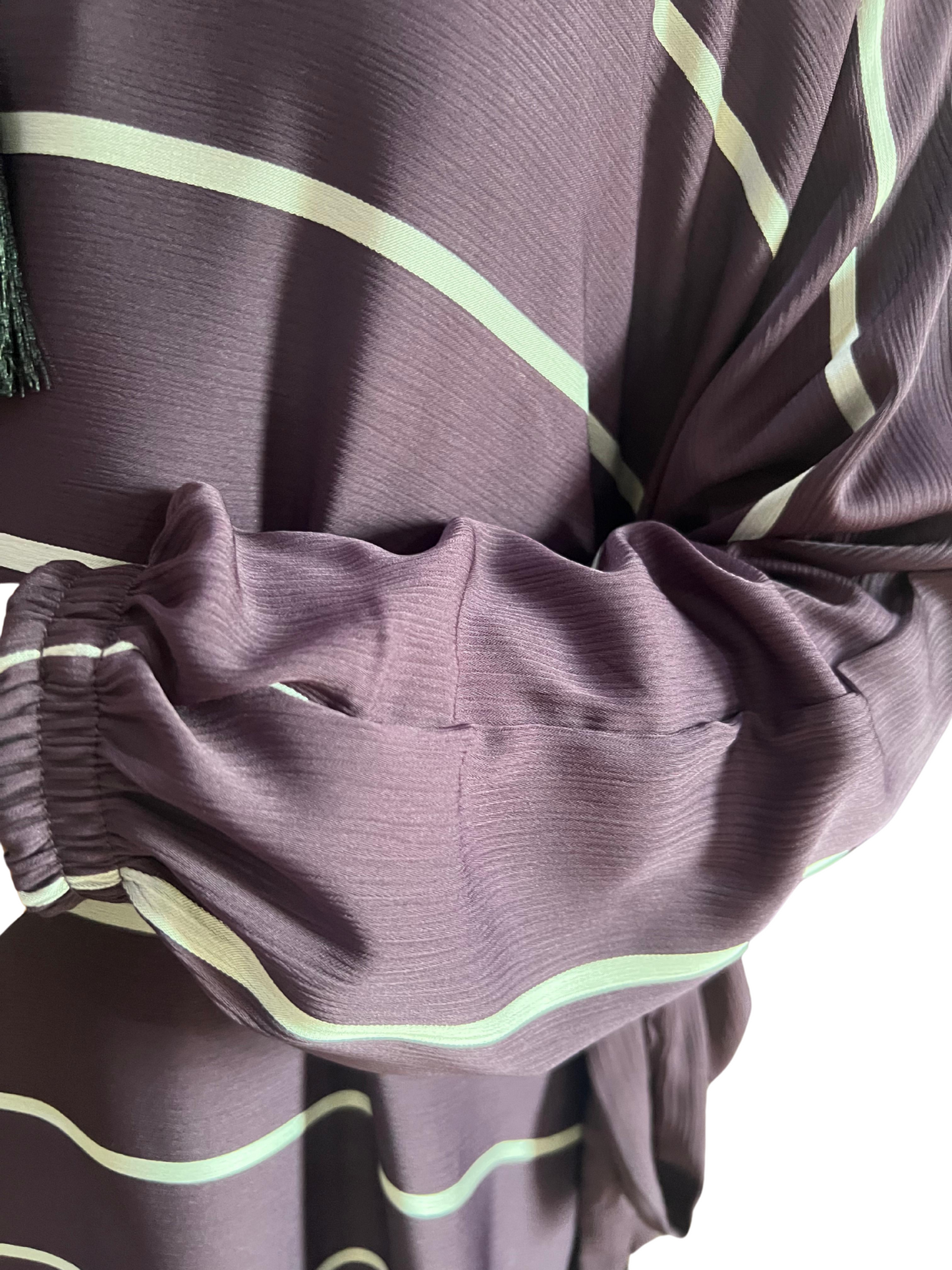 Noor’s Plum Striped Tassel Abaya