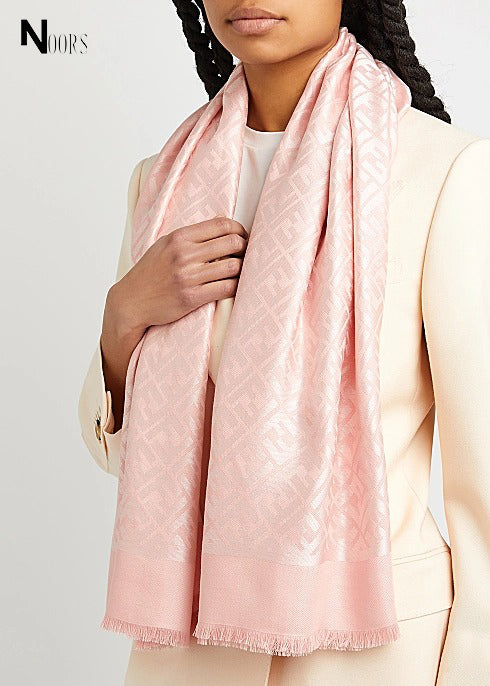Noor's SPECIAL Silk Wool Monogram Denim Shawl Rose WSC 026