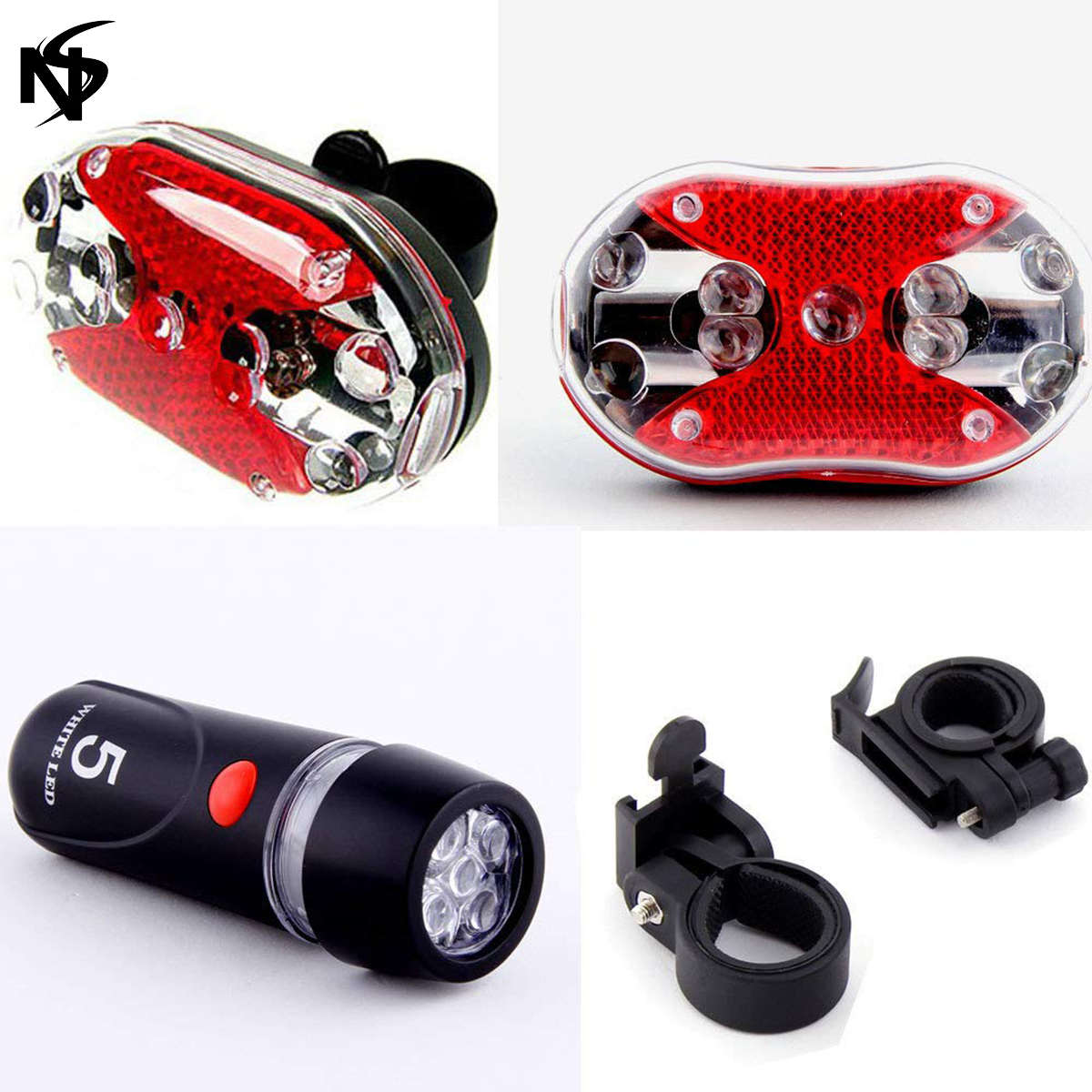 Noor's Bicycle Lights 5 LED Power Beam Torch Flashlight