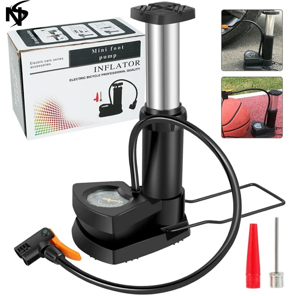 High Pressure Foot Air Pump with Gauge Heavy-Duty